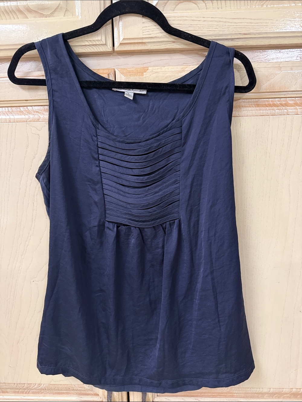 Marina Luna Navy Pintuck Front Tank Top